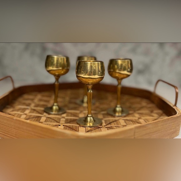 Vintage Solid Brass Wine Goblet Set of 4, Retro Barware - Picture 7 of 7
